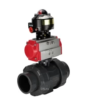 Кран шаровой DN.ru BV4242E-FP-GRM-ISO Дн15 Ру10 полнопроходной, корпус - НПВХ, шар - НПВХ, уплотнение - EPDM, с пневмоприводом PA-DA-052 и БКВ APL-510N EX