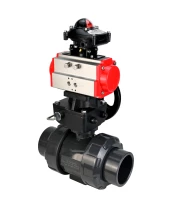 Кран шаровой DN.ru BV4242E-FP-GRM-ISO Дн15 Ру10 полнопроходной, корпус - НПВХ, шар - НПВХ, уплотнение - EPDM, с пневмоприводом PA-DA-052, ручным дублером MON1-250-T26-ISO и БКВ APL-210N