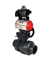 Кран шаровой DN.ru BV4242E-FP-GRM-ISO Дн15 Ру10 полнопроходной, корпус - НПВХ, шар - НПВХ, уплотнение - EPDM, с пневмоприводом PA-DA-052, ручным дублером MON1-250-T26-ISO и БКВ APL-410N EX
