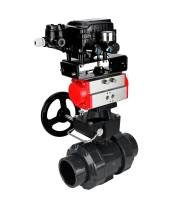 Кран шаровой DN.ru BV4242E-FP-GRM-ISO Дн15 Ру10 полнопроходной, корпус - НПВХ, шар - НПВХ, уплотнение - EPDM, с пневмоприводом PA-DA-052, ручным дублером MON1-250-T26-ISO и пневмопозиционером YT-1000RSN без обратной связи