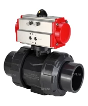 Кран шаровой DN.ru BV4242E-FP-GRM-ISO Дн15 Ру10 полнопроходной, корпус - НПВХ, шар - НПВХ, уплотнение - EPDM, с пневмоприводом PA-DA-052 двойного действия