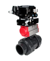 Кран шаровой DN.ru BV4242E-FP-GRM-ISO Дн32 Ру10 полнопроходной, корпус - НПВХ, шар - НПВХ, уплотнение - EPDM, с пневмоприводом PA-DA-052 и пневмопозиционером YT-1000RSN с обратной связью