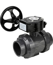 Кран шаровой DN.ru BV4242E-FP-GRM-ISO Дн50 Ру10 полнопроходной, корпус - НПВХ, шар - НПВХ, уплотнение - EPDM, с редуктором DN.ru RDN RQN2-150Z-T24