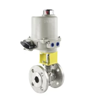 Кран шаровой DN.ru BV3232P(2pc)-FP-F-ISO-H Ду15 Ру40 полнопроходной двухходовой, нержавеющая сталь 316, фланцевый, уплотнение - PTFE, с электроприводом ГЗ-ОФВ-25/5,5К 220В