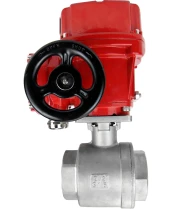 Кран шаровой DN.ru BV3232P(2pc)-FP-T-ISO-H Ду15 Ру63 полнопроходной двухходовой, нержавеющая сталь 316, внутренняя резьба, уплотнение - PTFE, со взрывозащищенным электроприводом DN.ru QT-EX-010EM-O2-380VAC-У1