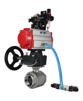 Кран шаровой DN.ru BV3232P(2pc)-FP-T-ISO-H Ду10 Ру63 полнопроходной, внутренняя резьба, нержавеющая сталь 316, уплотнение - PTFE, с пневмоприводом PA-DA-065, пневмораспределителем 4V320-08 220В, БКВ APL-210N, ручным дублером MON1-250-T26-ISO, БПВ AFC2000