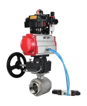 Кран шаровой DN.ru BV3232P(2pc)-FP-T-ISO-H Ду10 Ру63 полнопроходной, внутренняя резьба, нержавеющая сталь 316, уплотнение - PTFE, с пневмоприводом PA-DA-065, пн.распределителем 4V320-08 220В, БКВ APL-410N EX, ручным дублером MON1-250-T26-ISO, БПВ AFC2000