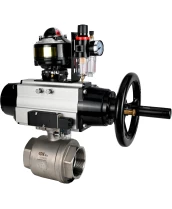Кран шаровой DN.ru BV3232P(2pc)-FP-T-ISO-H Ду100 Ру40 полнопроходной двухходовой, нержавеющая сталь SS316, внутренняя резьба, PTFE, с пневмоприводом PA-DA-105-1, с пневмораспределителем 4М310-08 220В NAMUR, с БКВ APL-510N EX, с БПВ AFC2000