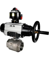 Кран шаровой DN.ru BV3232P(2pc)-FP-T-ISO-H Ду100 Ру40 полнопроходной двухходовой, нержавеющая сталь SS316, внутренняя резьба, уплотнение - PTFE, с пневмоприводом PA-DA-105-1 двойного действия, с пневмораспределителем 4М310-08 220В NAMUR, с БКВ APL-510N EX