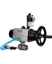 Кран шаровой DN.ru BV3232P(2pc)-FP-T-ISO-H Ду80 Ру40, полнопроходной, внутренняя резьба, нержавеющая сталь SS316, уплотнение - PTFE, с пневмоприводом PA-DA-105-1 двойного действия, с пневмораспределителем 4V320-10 220В, с БПВ AFC2000