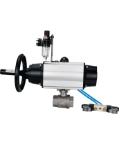 Кран шаровой DN.ru BV3232P(2pc)-FP-T-ISO-H Ду80 Ру40, полнопроходной, внутренняя резьба, нержавеющая сталь SS316, уплотнение - PTFE, с пневмоприводом PA-DA-105-1 двойного действия, с пневмораспределителем 4V320-10 220В, с БПВ AFC2000