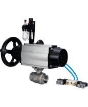 Кран шаровой DN.ru BV3232P(2pc)-FP-T-ISO-H Ду80 Ру40, полнопроходной, внутренняя резьба, нержавеющая сталь SS316, уплотнение - PTFE, с пневмоприводом PA-DA-105-1 двойного действия, с пневмораспределителем 4V320-10 220В, с БПВ AFC2000