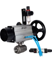 Кран шаровой DN.ru BV3232P(2pc)-FP-T-ISO-H Ду80 Ру40, полнопроходной, внутренняя резьба, нержавеющая сталь SS316, уплотнение - PTFE, с пневмоприводом PA-DA-105-1 двойного действия, с пневмораспределителем 4V320-10 220В, с БПВ AFC2000