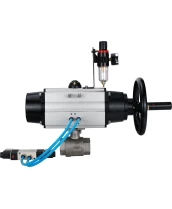 Кран шаровой DN.ru BV3232P(2pc)-FP-T-ISO-H Ду80 Ру40, полнопроходной, внутренняя резьба, нержавеющая сталь SS316, уплотнение - PTFE, с пневмоприводом PA-DA-105-1 двойного действия, с пневмораспределителем 4V320-10 220В, с БПВ AFC2000