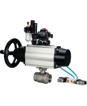 Кран шаровой DN.ru BV3232P(2pc)-FP-T-ISO-H Ду80 Ру40, полнопроходной, внутренняя резьба, нержавеющая сталь SS316, уплотнение - PTFE, с пневмоприводом PA-DA-105-1 двойного действия, с пневмораспределителем 4V320-10 220В, с БКВ APL-210N, с БПВ AFC2000