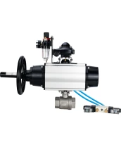 Кран шаровой DN.ru BV3232P(2pc)-FP-T-ISO-H Ду80 Ру40, полнопроходной, внутренняя резьба, нержавеющая сталь SS316, уплотнение - PTFE, с пневмоприводом PA-DA-105-1 двойного действия, с пневмораспределителем 4V320-10 220В, с БКВ APL-210N, с БПВ AFC2000