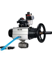 Кран шаровой DN.ru BV3232P(2pc)-FP-T-ISO-H Ду80 Ру40, полнопроходной, внутренняя резьба, нержавеющая сталь SS316, уплотнение - PTFE, с пневмоприводом PA-DA-105-1 двойного действия, с пневмораспределителем 4V320-10 220В, с БКВ APL-210N, с БПВ AFC2000