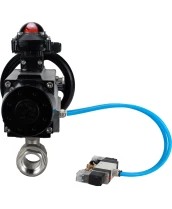 Кран шаровой DN.ru BV3232P(2pc)-FP-T-ISO-H Ду80 Ру40, полнопроходной, внутренняя резьба, нержавеющая сталь SS316, уплотнение - PTFE, с пневмоприводом PA-DA-105-1 двойного действия, с пневмораспределителем 4V320-10 220В, с БКВ APL-210N