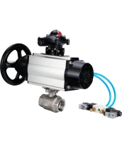 Кран шаровой DN.ru BV3232P(2pc)-FP-T-ISO-H Ду80 Ру40, полнопроходной, внутренняя резьба, нержавеющая сталь SS316, уплотнение - PTFE, с пневмоприводом PA-DA-105-1 двойного действия, с пневмораспределителем 4V320-10 220В, с БКВ APL-210N