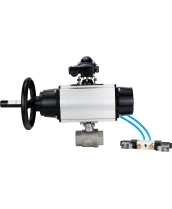 Кран шаровой DN.ru BV3232P(2pc)-FP-T-ISO-H Ду80 Ру40, полнопроходной, внутренняя резьба, нержавеющая сталь SS316, уплотнение - PTFE, с пневмоприводом PA-DA-105-1 двойного действия, с пневмораспределителем 4V320-10 220В, с БКВ APL-210N