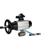 Кран шаровой DN.ru BV3232P(2pc)-FP-T-ISO-H Ду80 Ру40, полнопроходной, внутренняя резьба, нержавеющая сталь SS316, уплотнение - PTFE, с пневмоприводом PA-DA-105-1 двойного действия, с пневмораспределителем 4V320-10 220В, с БКВ APL-210N