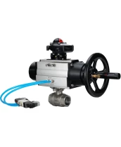 Кран шаровой DN.ru BV3232P(2pc)-FP-T-ISO-H Ду80 Ру40, полнопроходной, внутренняя резьба, нержавеющая сталь SS316, уплотнение - PTFE, с пневмоприводом PA-DA-105-1 двойного действия, с пневмораспределителем 4V320-10 220В, с БКВ APL-210N