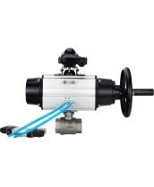 Кран шаровой DN.ru BV3232P(2pc)-FP-T-ISO-H Ду80 Ру40, полнопроходной, внутренняя резьба, нержавеющая сталь SS316, уплотнение - PTFE, с пневмоприводом PA-DA-105-1 двойного действия, с пневмораспределителем 4V320-10 220В, с БКВ APL-210N