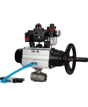 Кран шаровой DN.ru BV3232P(2pc)-FP-T-ISO-H Ду80 Ру40, полнопроходной, внутренняя резьба, нержавеющая сталь SS316, уплотнение - PTFE, с пневмоприводом PA-DA-105-1 двойного действия, с пневмораспределителем 4V320-08 220В, с БКВ APL-410N EX, с БПВ AFC2000