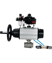 Кран шаровой DN.ru BV3232P(2pc)-FP-T-ISO-H Ду80 Ру40, полнопроходной, внутренняя резьба, нержавеющая сталь SS316, уплотнение - PTFE, с пневмоприводом PA-DA-105-1 двойного действия, с пневмораспределителем 4V320-10 220В, с БКВ APL-410N EX, с БПВ AFC2000