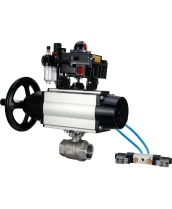 Кран шаровой DN.ru BV3232P(2pc)-FP-T-ISO-H Ду80 Ру40, полнопроходной, внутренняя резьба, нержавеющая сталь SS316, уплотнение - PTFE, с пневмоприводом PA-DA-105-1 двойного действия, с пневмораспределителем 4V320-10 220В, с БКВ APL-410N EX, с БПВ AFC2000