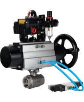 Кран шаровой DN.ru BV3232P(2pc)-FP-T-ISO-H Ду80 Ру40, полнопроходной, внутренняя резьба, нержавеющая сталь SS316, уплотнение - PTFE, с пневмоприводом PA-DA-105-1 двойного действия, с пневмораспределителем 4V320-10 220В, с БКВ APL-410N EX, с БПВ AFC2000