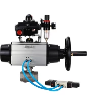 Кран шаровой DN.ru BV3232P(2pc)-FP-T-ISO-H Ду80 Ру40, полнопроходной, внутренняя резьба, нержавеющая сталь SS316, уплотнение - PTFE, с пневмоприводом PA-DA-105-1 двойного действия, с пневмораспределителем 4V320-10 220В, с БКВ APL-410N EX, с БПВ AFC2000