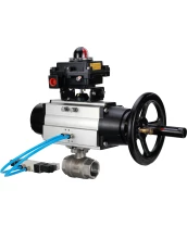 Кран шаровой DN.ru BV3232P(2pc)-FP-T-ISO-H Ду80 Ру40, полнопроходной, внутренняя резьба, нержавеющая сталь SS316, уплотнение - PTFE, с пневмоприводом PA-DA-105-1 двойного действия, с пневмораспределителем 4V320-08 220В, с БКВ APL-410N EX