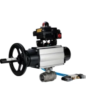 Кран шаровой DN.ru BV3232P(2pc)-FP-T-ISO-H Ду80 Ру40, полнопроходной, внутренняя резьба, нержавеющая сталь SS316, уплотнение - PTFE, с пневмоприводом PA-DA-105-1 двойного действия, с пневмораспределителем 4V320-08 220В, с БКВ APL-410N EX