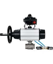 Кран шаровой DN.ru BV3232P(2pc)-FP-T-ISO-H Ду80 Ру40, полнопроходной, внутренняя резьба, нержавеющая сталь SS316, уплотнение - PTFE, с пневмоприводом PA-DA-105-1 двойного действия, с пневмораспределителем 4V320-08 220В, с БКВ APL-410N EX