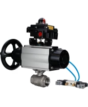 Кран шаровой DN.ru BV3232P(2pc)-FP-T-ISO-H Ду80 Ру40, полнопроходной, внутренняя резьба, нержавеющая сталь SS316, уплотнение - PTFE, с пневмоприводом PA-DA-105-1 двойного действия, с пневмораспределителем 4V320-08 220В, с БКВ APL-410N EX