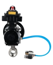 Кран шаровой DN.ru BV3232P(2pc)-FP-T-ISO-H Ду80 Ру40, полнопроходной, внутренняя резьба, нержавеющая сталь SS316, уплотнение - PTFE, с пневмоприводом PA-DA-105-1 двойного действия, с пневмораспределителем 4V320-08 220В, с БКВ APL-410N EX