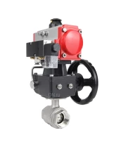 Кран шаровой DN.ru BV3232P(2pc)-FP-T-ISO-H Ду10 Ру63 полнопроходной двухходовой, нержавеющая сталь SS316, внутренняя резьба, PTFE, с пневмоприводом PA-DA-065 двойного действия, с пневмораспределителем 4M310-08 24В, с ручным дублером MON1-250-T26-ISO