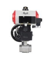 Кран шаровой DN.ru BV3232P(2pc)-FP-T-ISO-H Ду10 Ру63 полнопроходной двухходовой, нержавеющая сталь SS316, внутренняя резьба, PTFE, с пневмоприводом PA-DA-065 двойного действия, с пневмораспределителем 4M310-08 24В, с ручным дублером MON1-250-T26-ISO