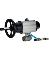 Кран шаровой DN.ru BV3232P(2pc)-FP-T-ISO-H Ду80 Ру40, полнопроходной, внутренняя резьба, нержавеющая сталь SS316, уплотнение - PTFE, с пневмоприводом PA-DA-105-1 двойного действия, с пневмораспределителем 4V320-10 220В