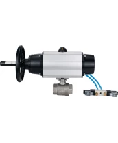 Кран шаровой DN.ru BV3232P(2pc)-FP-T-ISO-H Ду80 Ру40, полнопроходной, внутренняя резьба, нержавеющая сталь SS316, уплотнение - PTFE, с пневмоприводом PA-DA-105-1 двойного действия, с пневмораспределителем 4V320-10 220В