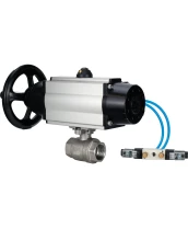 Кран шаровой DN.ru BV3232P(2pc)-FP-T-ISO-H Ду80 Ру40, полнопроходной, внутренняя резьба, нержавеющая сталь SS316, уплотнение - PTFE, с пневмоприводом PA-DA-105-1 двойного действия, с пневмораспределителем 4V320-10 220В