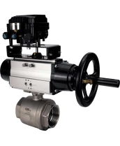 Кран шаровой DN.ru BV3232P(2pc)-FP-T-ISO-H Ду100 Ру40 полнопроходной двухходовой, нерж. сталь SS316, внутренняя резьба, PTFE, с пневмоприводом PA-DA-105-1 двойного действия и с электропневматич. поворотным позиционером YT-1000RSN с обратной связью