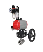 Кран шаровой DN.ru BV3232P(2pc)-FP-T-ISO-H Ду20 Ру63 полнопроходной двухходовой, нержавеющая сталь SS316, внутренняя резьба, PTFE, с пневмоприводом PA-DA-065, с пневмораспределителем 4M310-08 24В, с ручным дублером MON1-250-T26-ISO, с БПВ AFC2000