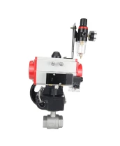 Кран шаровой DN.ru BV3232P(2pc)-FP-T-ISO-H Ду20 Ру63 полнопроходной двухходовой, нержавеющая сталь SS316, внутренняя резьба, PTFE, с пневмоприводом PA-DA-065, с пневмораспределителем 4M310-08 24В, с ручным дублером MON1-250-T26-ISO, с БПВ AFC2000