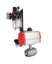 Кран шаровой DN.ru BV3232P(2pc)-FP-T-ISO-H Ду32 Ру63 полнопроходной двухходовой, нержавеющая сталь SS316, внутренняя резьба, уплотнение - PTFE, с пневмоприводом PA-DA-052 двойного действия, с пневмораспределителем 4M310-08 220В, с БПВ AFC2000