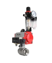Кран шаровой DN.ru BV3232P(2pc)-FP-T-ISO-H Ду32 Ру63 полнопроходной двухходовой, нержавеющая сталь SS316, внутренняя резьба, уплотнение - PTFE, с пневмоприводом PA-DA-052 двойного действия, с пневмораспределителем 4M310-08 220В, с БПВ AFC2000