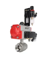 Кран шаровой DN.ru BV3232P(2pc)-FP-T-ISO-H Ду32 Ру63 полнопроходной двухходовой, нержавеющая сталь SS316, внутренняя резьба, уплотнение - PTFE, с пневмоприводом PA-DA-052 двойного действия, с пневмораспределителем 4M310-08 220В, с БПВ AFC2000