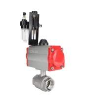 Кран шаровой DN.ru BV3232P(2pc)-FP-T-ISO-H Ду32 Ру63 полнопроходной двухходовой, нержавеющая сталь SS316, внутренняя резьба, уплотнение - PTFE, с пневмоприводом PA-DA-052 двойного действия, с пневмораспределителем 4M310-08 220В, с БПВ AFC2000