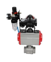 Кран шаровой DN.ru BV3232P(2pc)-FP-T-ISO-H Ду20 Ру63 полнопроходной двухходовой, нержавеющая сталь SS316, внутренняя резьба, PTFE, с пневмоприводом PA-SA-052 с возвратными пружинами, с пневмораспределителем 4M310-08 24В, с БКВ APL-210N, с БПВ AFC2000